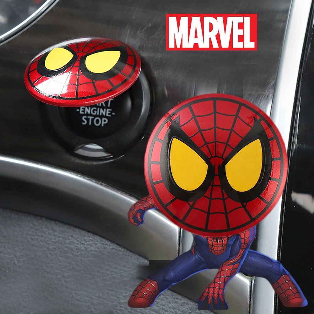 

Marvel Spiderman Cover Stickers Captain America Car Interior Stickers Engine Start Button Protective Accessories Decorative Toys