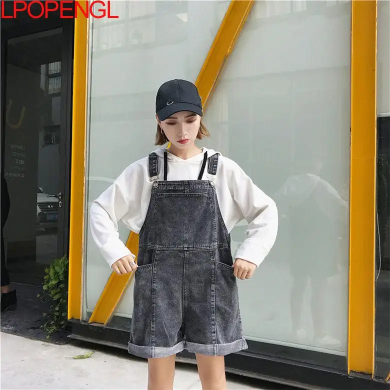 

Women's Jeans 2021 Summer Big Fashion Harajuku Denim Suspenders Shorts Cotton Thin Wide-leg Pants Jumpsuit Jumpsuit Women Simple