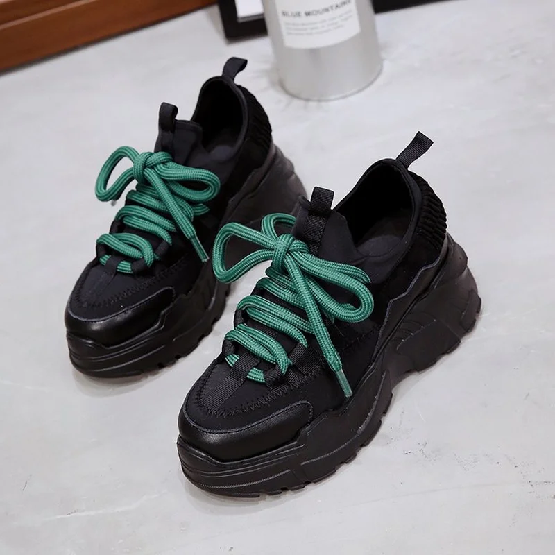 

2019 Autumn Casual Female Shoes Comfortable Breathable Mesh Trainers Shoes Chunky Heels 5cm Platform Sneakers Women Shoes X1-85