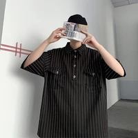 korean fashion harajuku short sleeved emo mens striped half sleeved shirt jacket aesthetic y2k punk clothes japanese streetwear