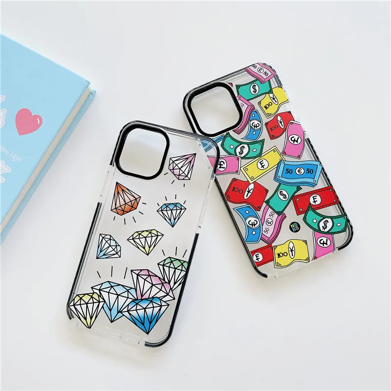 

Cartoons Anime banknote diamond Phone case For iPhone 12 11 Pro MAX X XS XR 7 8 plus SE 2020 Clear soft Bumper back cover