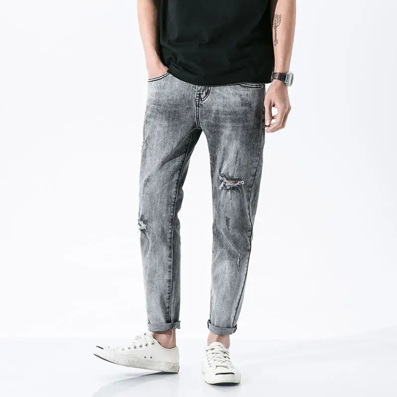 

Spring Summer Ripped Jeans Men's Slim Fashion Retro Jeans Men Streetwear Korean Hip-hop Hole Harem Denim Pants Mens Trousers