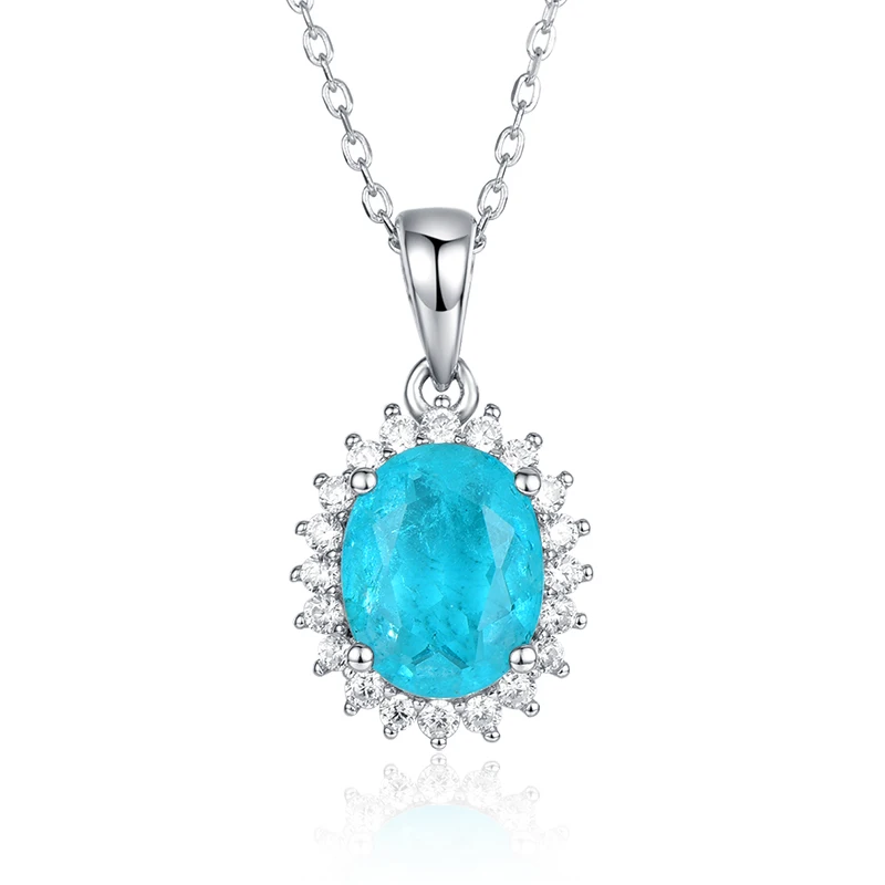 Paraiba Куололит Твердые 925 пробы серебряные подвески дружбы ожерелья для женщин синий сапфир драгоценный камень Принцесса Диана Свадебные украшения - Цвет камня: Paraiba