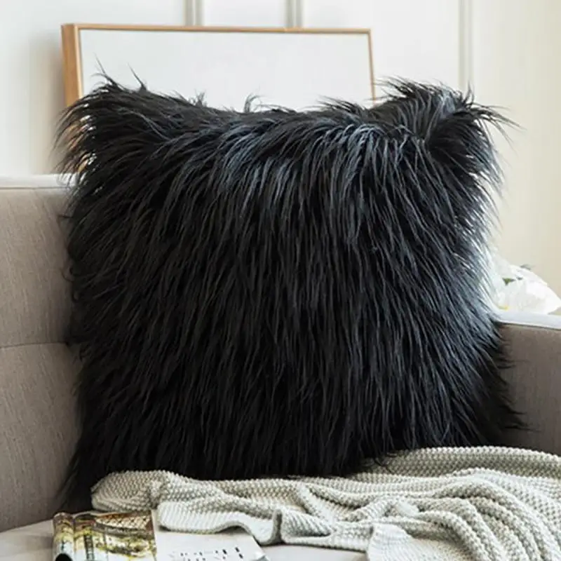 

45x45cm Faux Fur Pillow Case Fashion Square Shape European Furry Plush Pillow Case Home Bed Room Sofa Pillow Cover Ornament