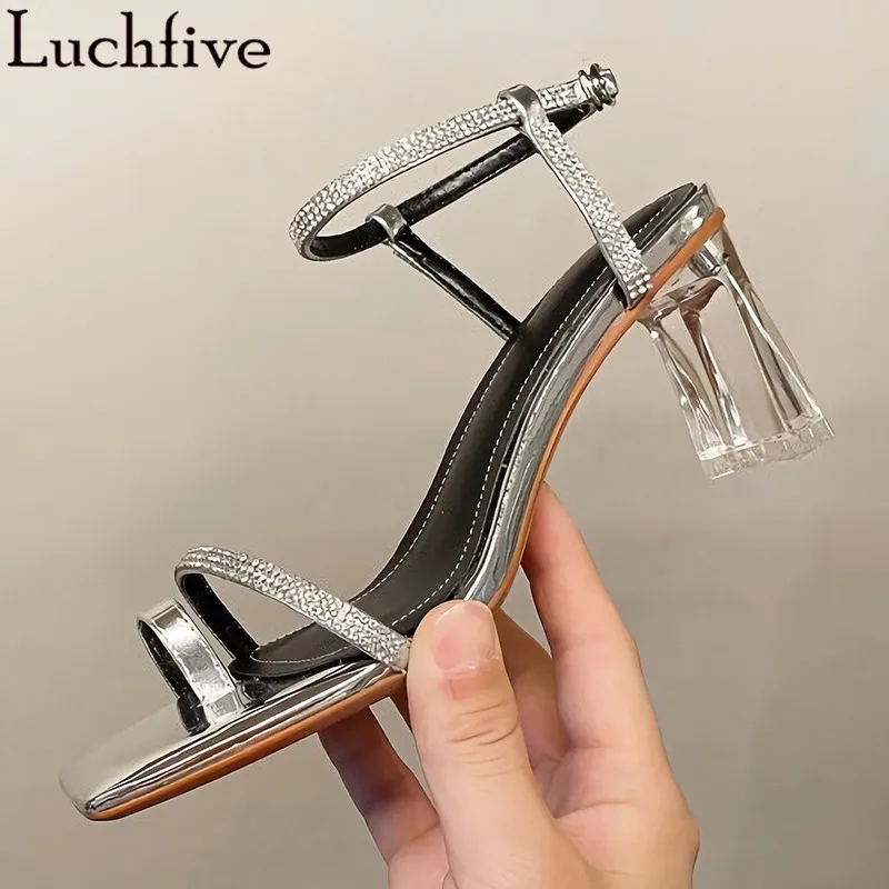 Прозрачные босоножки на прозрачном каблуке с открытым носком Женская обувь для