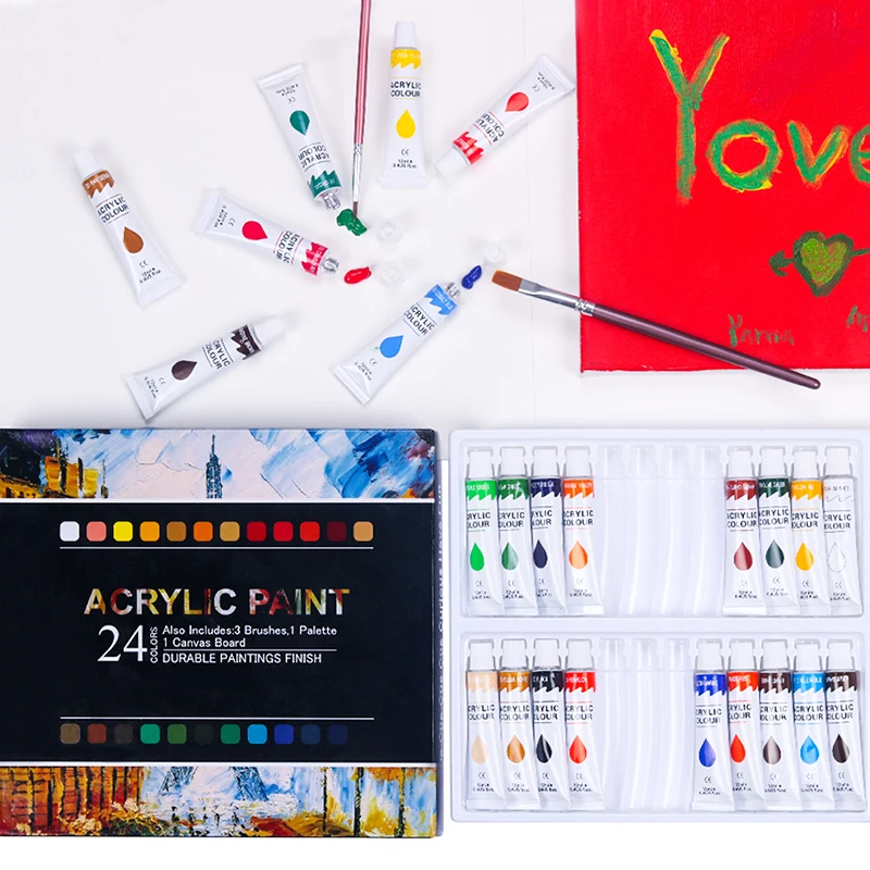 

24 Colors Professional Acrylic Paints 12ml Tubes Drawing Painting Pigment Hand-painted Wall Paint for Artist DIY