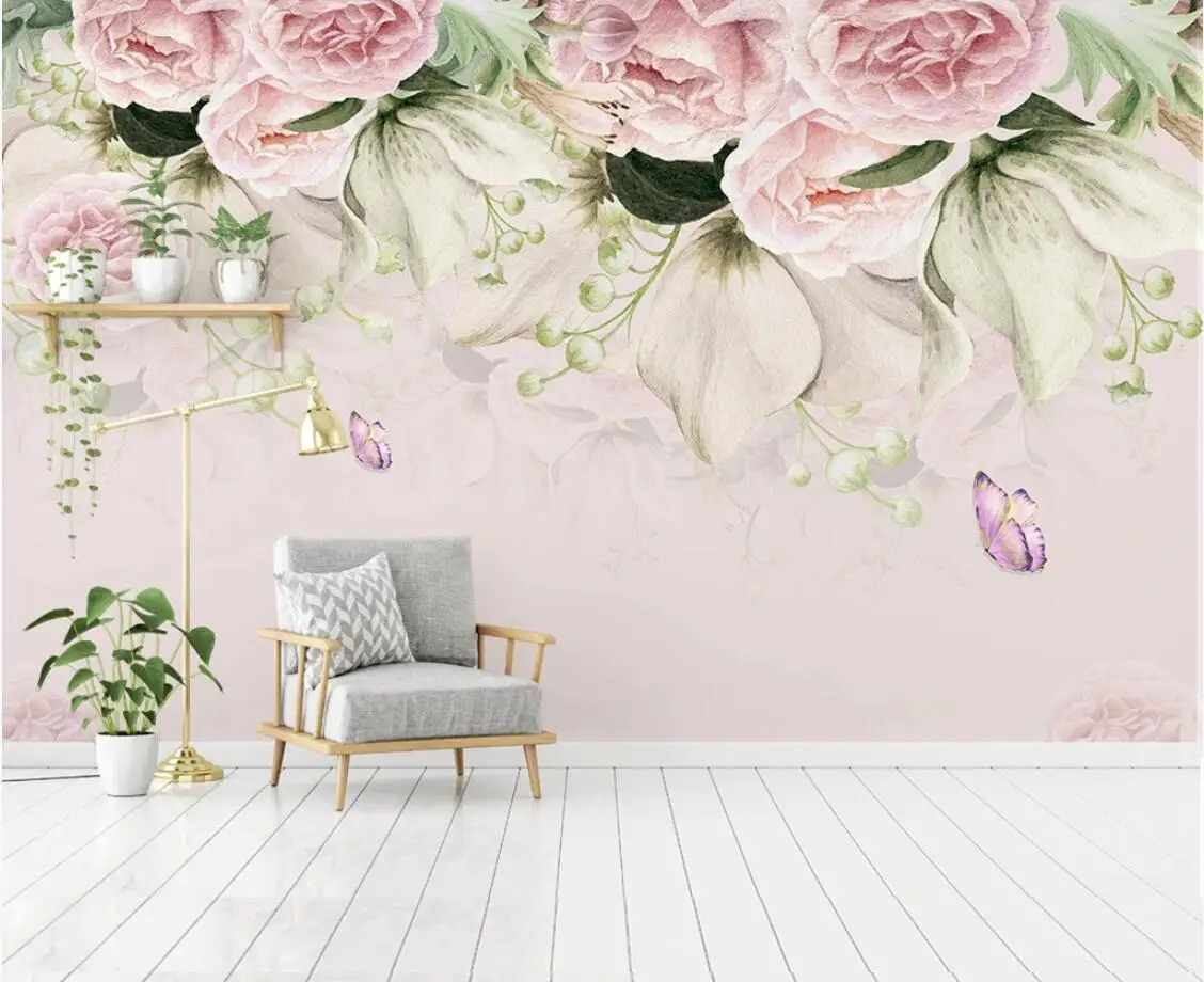 Акварельные обои с цветами Скандинавская Настенная роспись бабочками HD печатные
