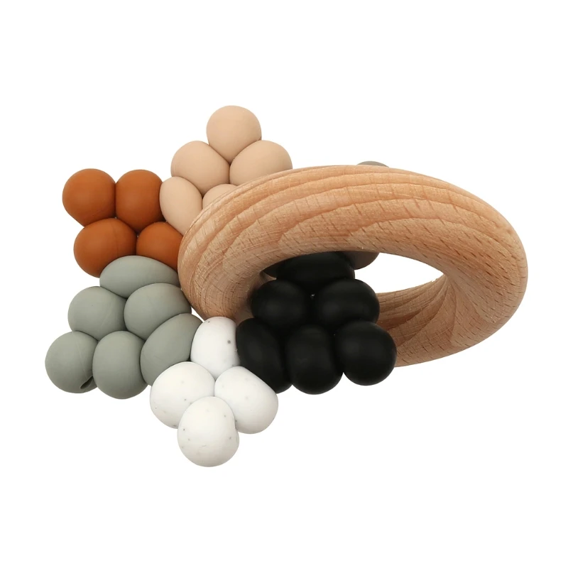 

1PC Baby Silicone Teether Gym Play Beech Wood Ring Teething Bracelet Pendant Silicone Beads Montessori Baby Products Toys