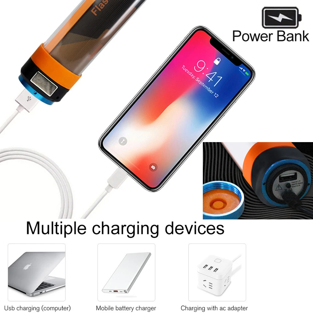 USB высокомощный перезаряжаемый светодиодный светильник-вспышка с магнитом 18650 фонарь, походный светильник, работающий Водонепроницаемый аварийный светильник SOS