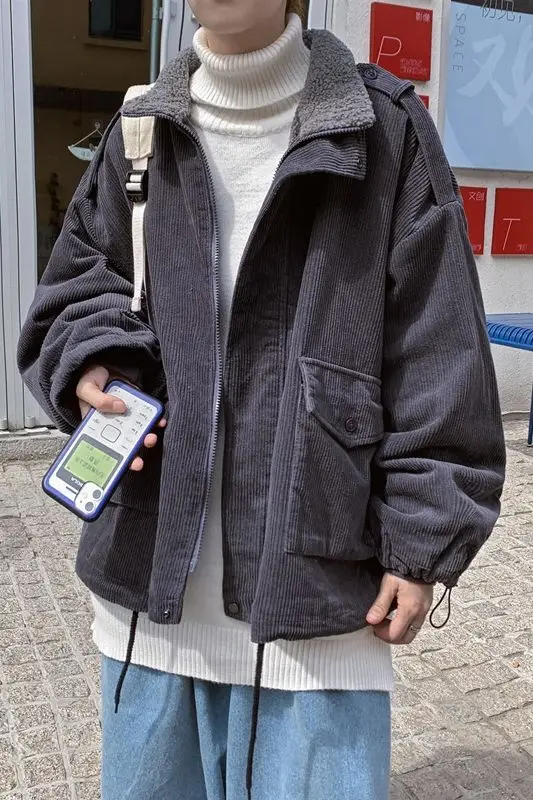 

2020 Autumn And Winter New Youth Popular Men's Loose Solid Color Corduroy Warm Cotton-padded Jacket Fashion Casual Top