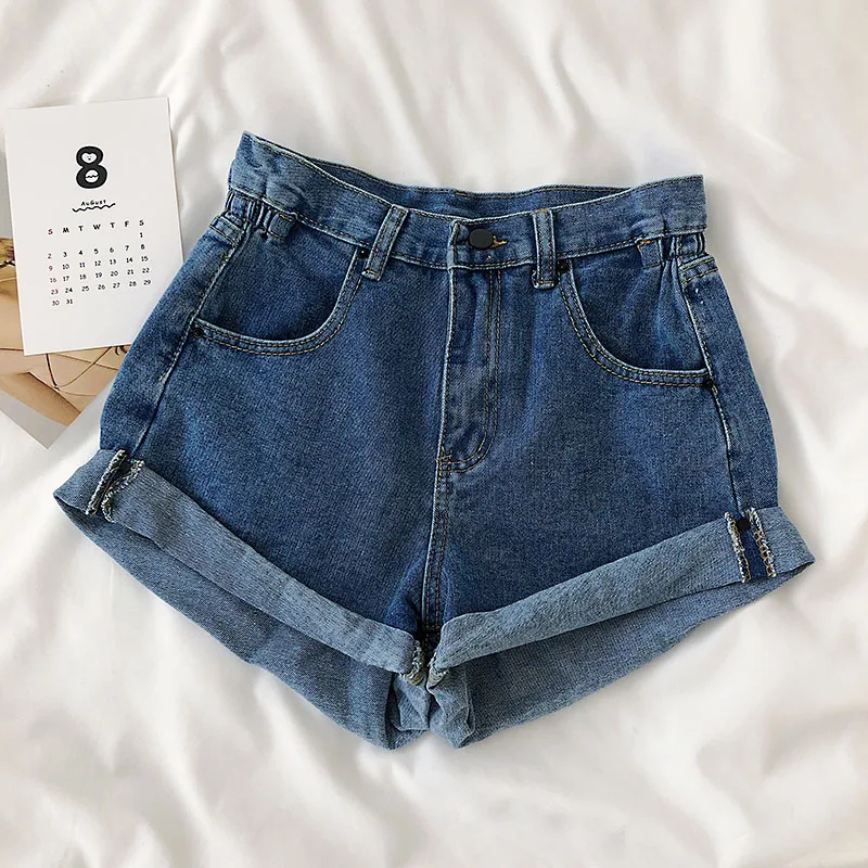 

Hemming high waist denim wide-leg pants women spring/summer 2021 new Korean fashion all-match A-line shorts