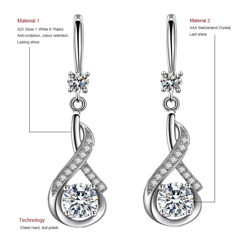 925 стерлингового серебра модные элегантные роскошные блестящие циркониевые