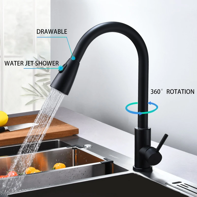 

Kitchen Black Faucets Stainless Steel Touch Control Fauctes Pull Out Smart Sensor Kitchen Mixer Touch Faucet For Sink