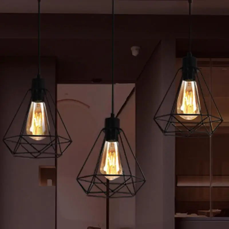 

Energy Saving Ceiling Light Nordic Restaurant Chandelier Creative Three Head Art Retro Wrought Iron Diamond Dining Room Lamps