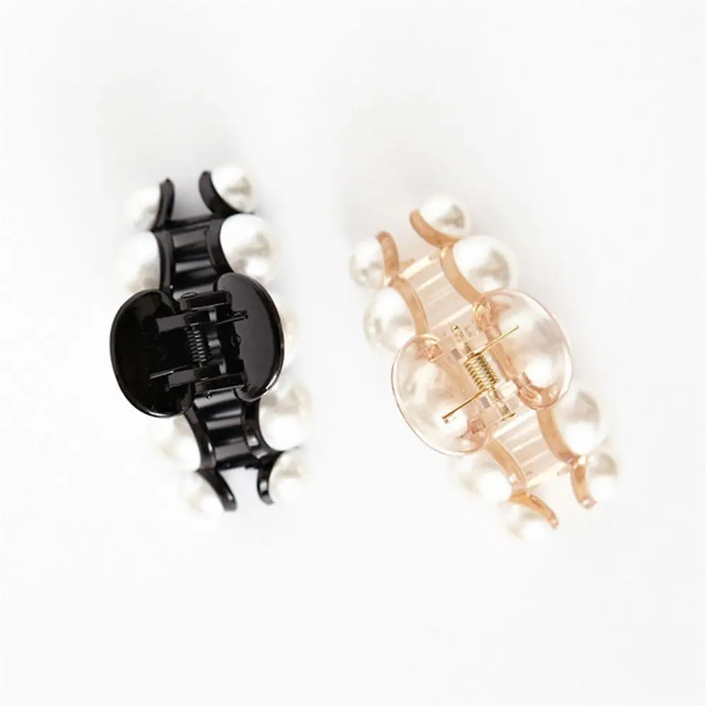 Заколки-крабы женские пластиковые эластичные с искусственным жемчугом 1 шт. |