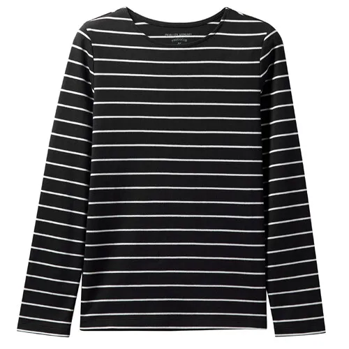 99Black Giordano Женская Футболка женская хлопковая футболка с длинным рукавом Тонкая полосатая черная женская футболка De Moda 05329799 - Цвет: 99Black