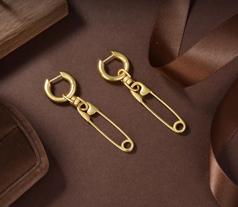 

High quality golden pin brass long pendant earrings women