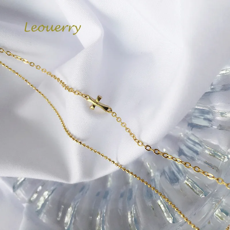 Leouerry 925 стерлингового серебра двойной Слои Бусы крест браслет минималистичные