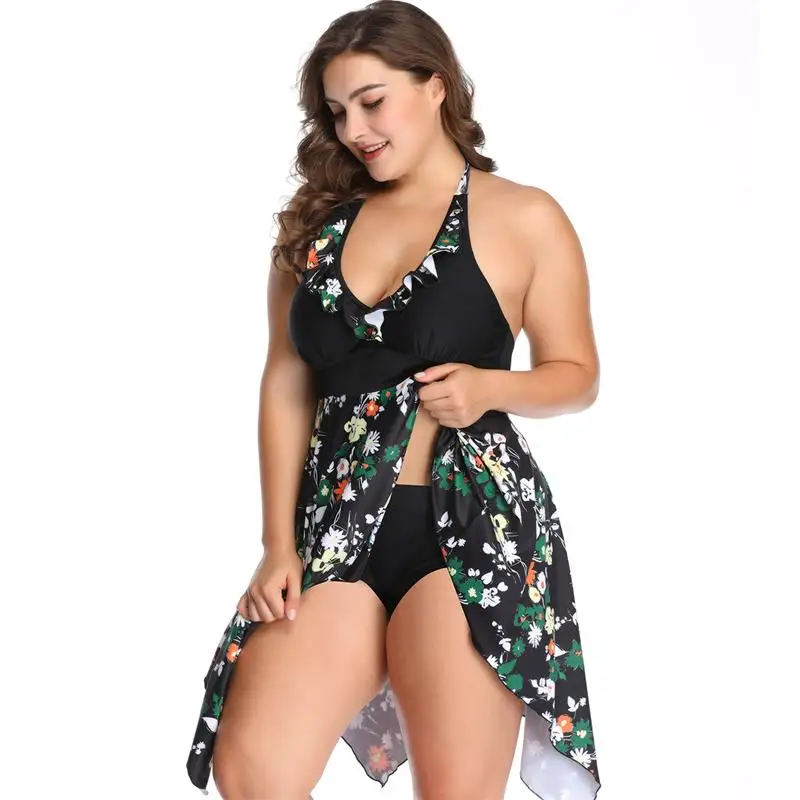 Plus Size Swimsuit Tankini Set Swimwear 6XL Women Swim 2 Piece Print Large Big Breasts Halter Bathing Suit Beachwear Swimdress