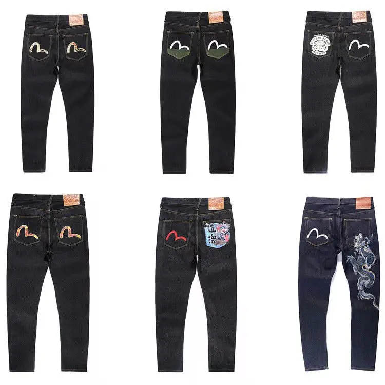 Evisu, новинка, повседневные, мужские, дышащие, высокое качество, джинсы, теплые, мужские, бренд, вышивка, прямые, с принтом, мужские брюки, четыре сезона