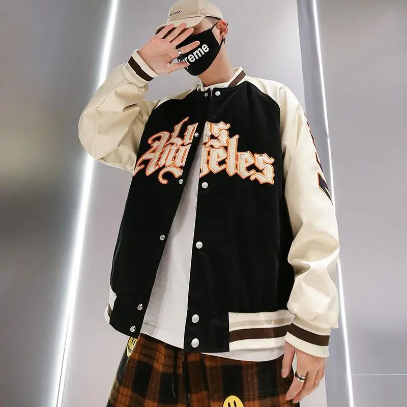 

Hip Hop Furry Bone Patchwork Color Block Jackets Mens Harajuku Streetwear Bomber Jacket Men Baseball Coats Unisex jacket Women