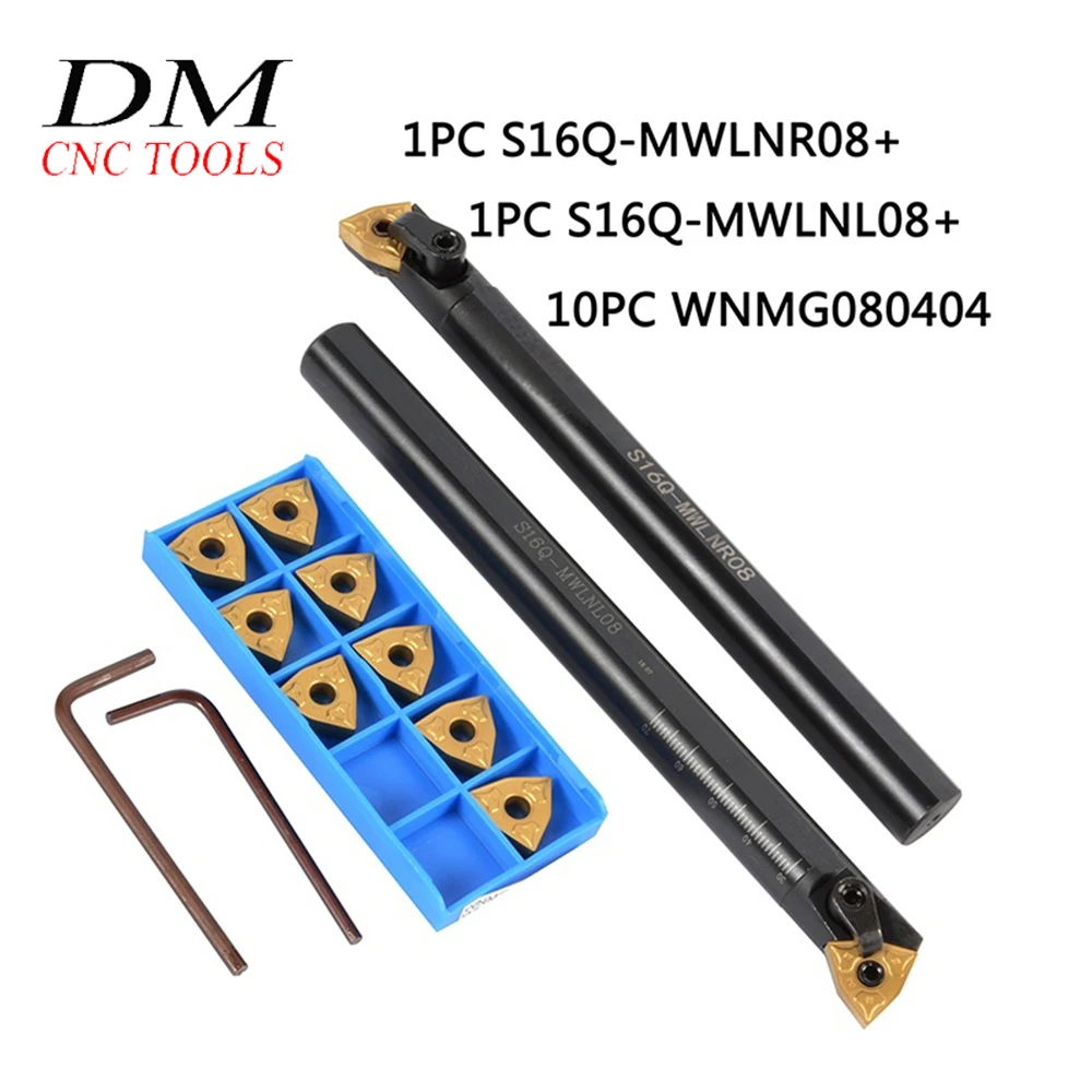 

S16Q-MWLNR08 + S16Q-MWLNL08 держатель инструмента для токарного станка с 10 шт WNMG080404-CM Индексируемые карбидные вставки для токарного станка металла