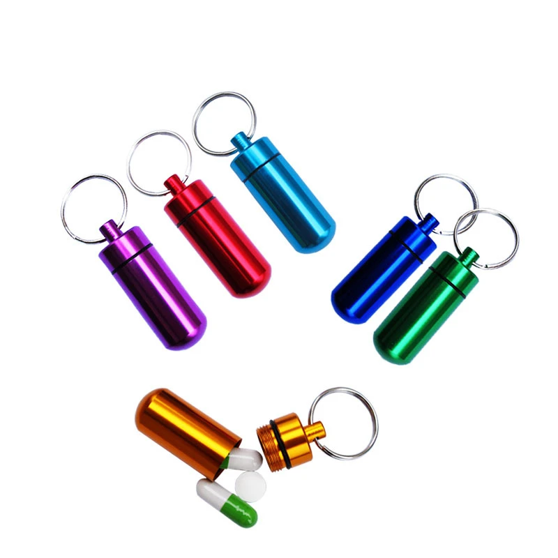 

Portable Key Ring Keychain Tool Pill Medicine Box Container Capsule Waterproof Aluminum Alloy Pill Storage Outdoor Tools