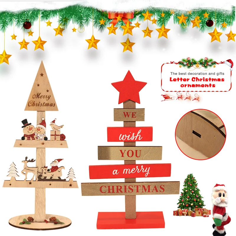 

Christmas Painted Wooden Table Tree Ornaments Home Party Decor Kids Gifts MDJ998