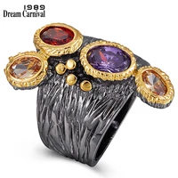 dreamcarnival1989 creative multi colors cubic zirconia ring for women black gold gothic rings amazing price hot pick wa11781