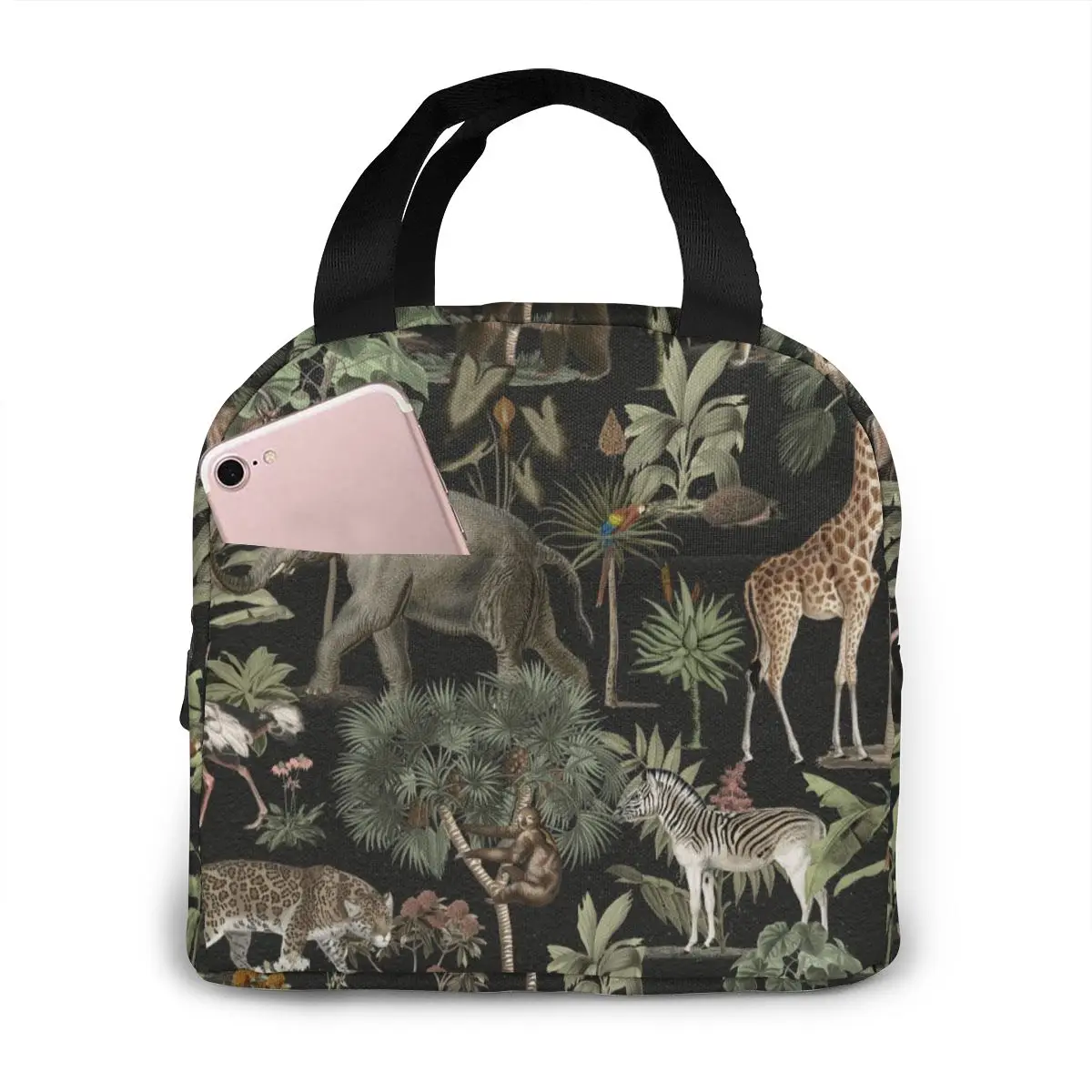 

Jungle Wild Animals Cooler Bag Portable Zipper Thermal Lunch Bag Convenient Lunch Box Tote Food Bag