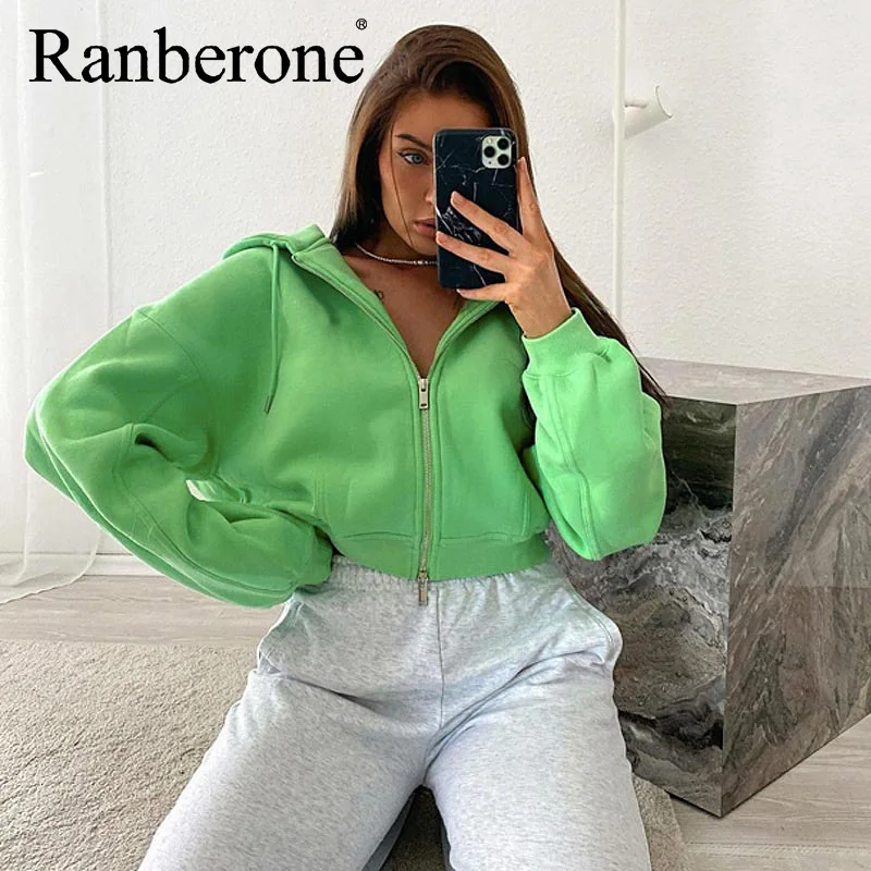 Ranberone Women Sport Jacket Zipper Yoga Coat Clothes Quick Dry Fitness Jacket Running Hoodies Autumn Casual Sport Hooded Top