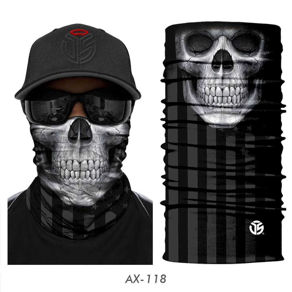 AX-118 3D Skull Ghost Balaclava Neck Gaiter Motorcycle Bandana Head Shield Skeleton Moto Biker Tube Scarf Headband Half Face Mask Men - Цвет: AX-118