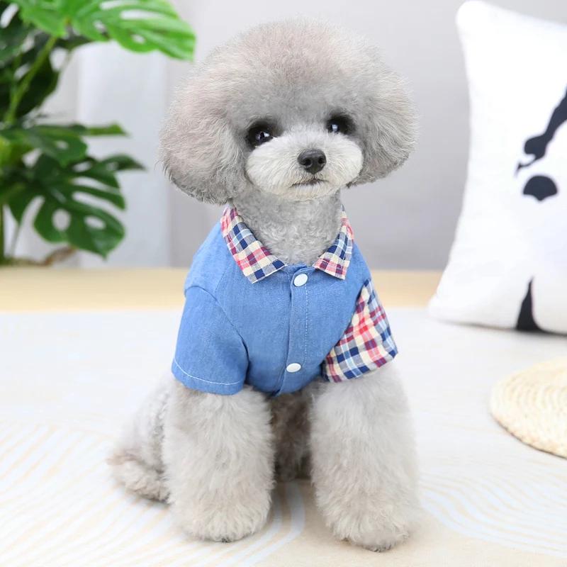 Клетчатая рубашка синего и красного цвета для собак Сезон лето осень Хлопковое