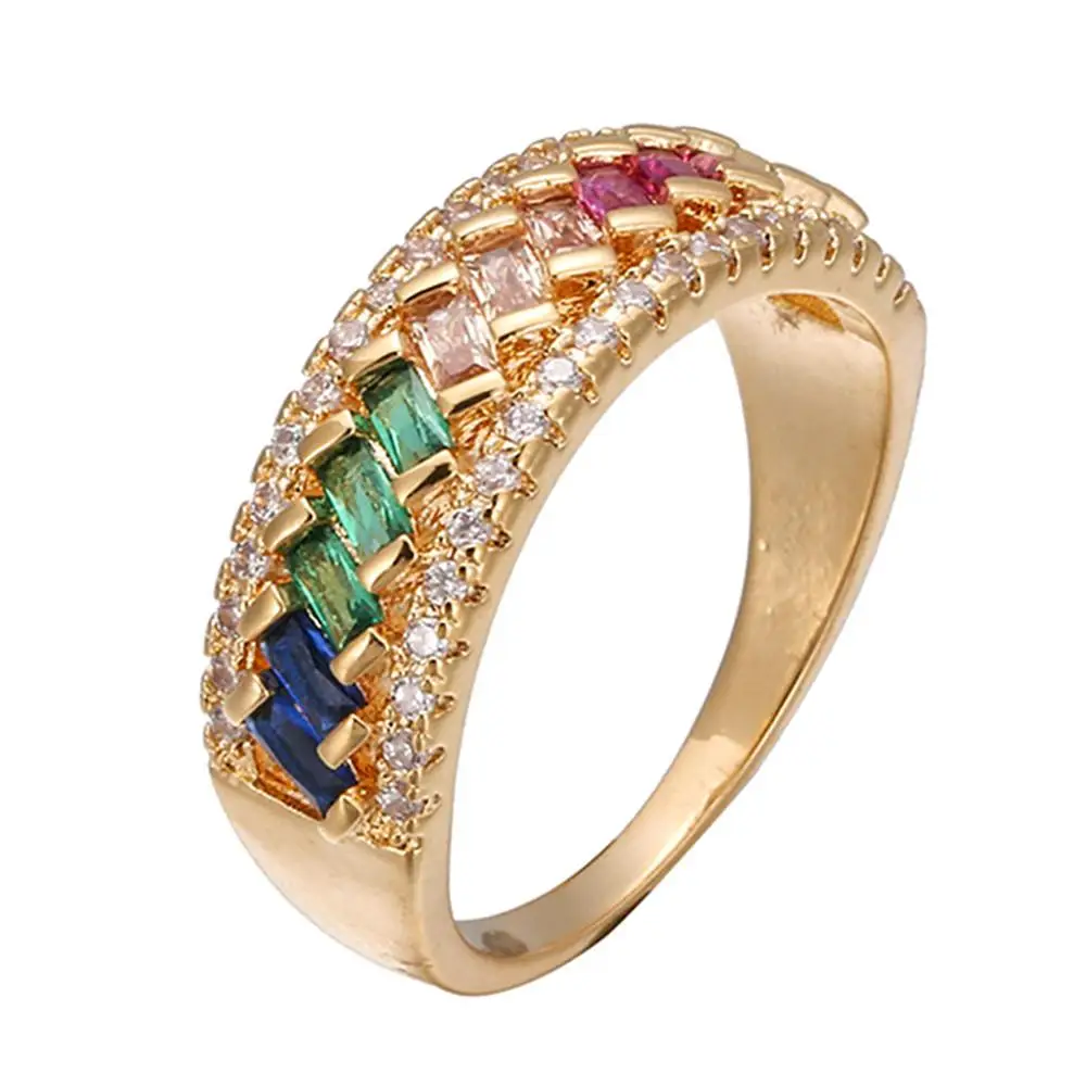 

18k gold color multicolor gemstones crystal Rings for women rainbow diamonds white gold color indian Dubai fashion jewelry