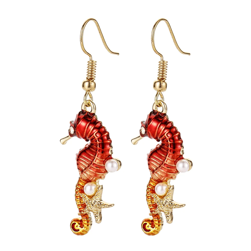 Cute Seahorse simulated Pearl enamel Pendant Necklace Earrings set for Women fashion Jewelry Sets | Украшения и аксессуары