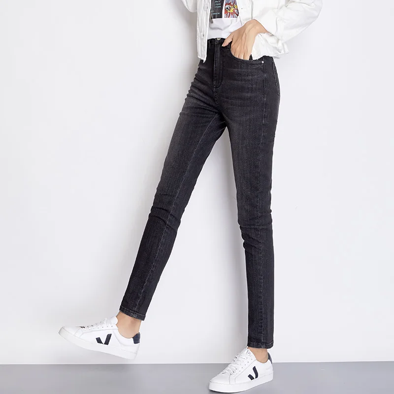 Женские узкие джинсы стрейч LEIJIJEANS черные классические с высокой талией весна