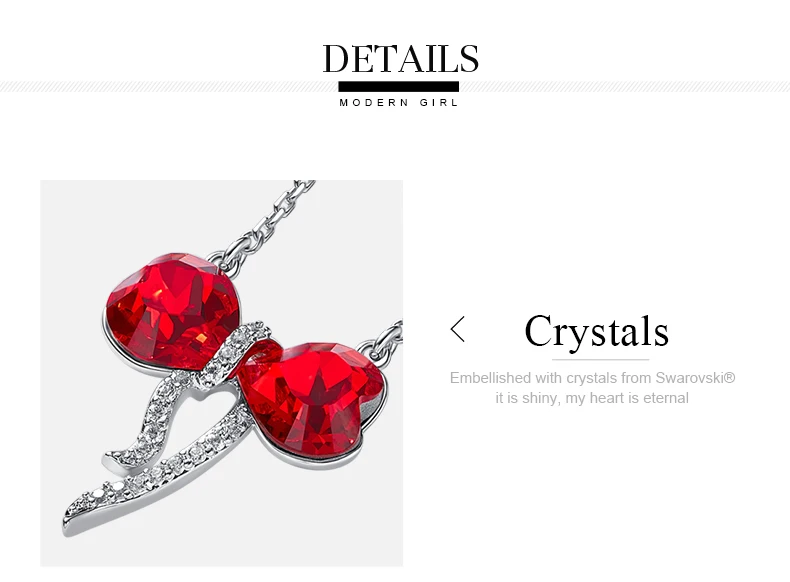 Cdyle 925 серебро бант Ювелирное Украшение с инкрустацией с Хрустальная цепочка ожерелье с красными кристаллами девушка