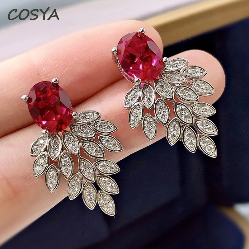 

Женские серьги из серебра 100% пробы, с рубином 7*9 мм