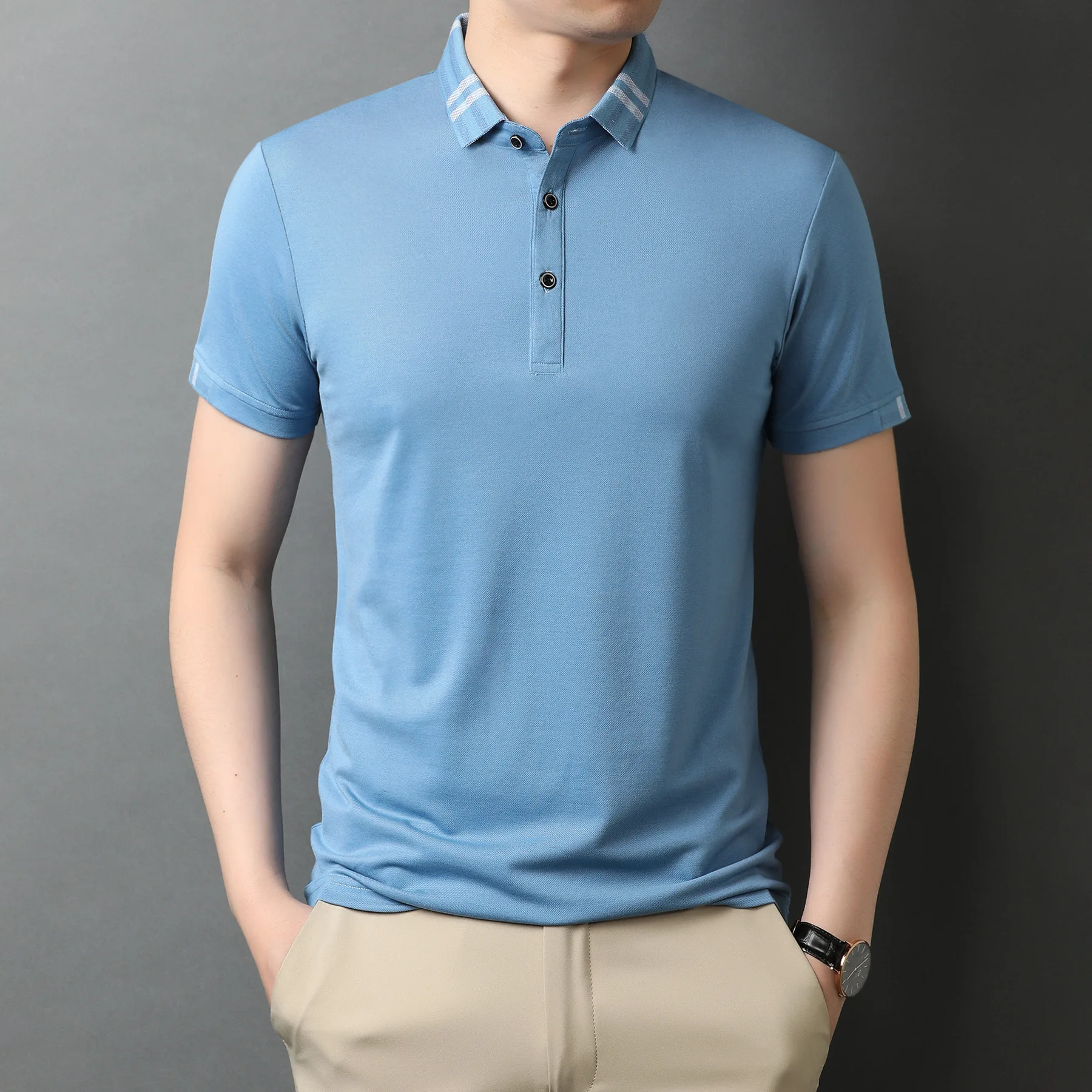 

Summer men's short sleeve T-shirt thin Lyocell cotton silk T-shirt youth loose trend half sleeve T-shirt