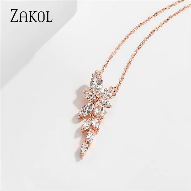ZAKOL модное циркониевое ожерелье с подвеской в виде листьев для женщин свадебные