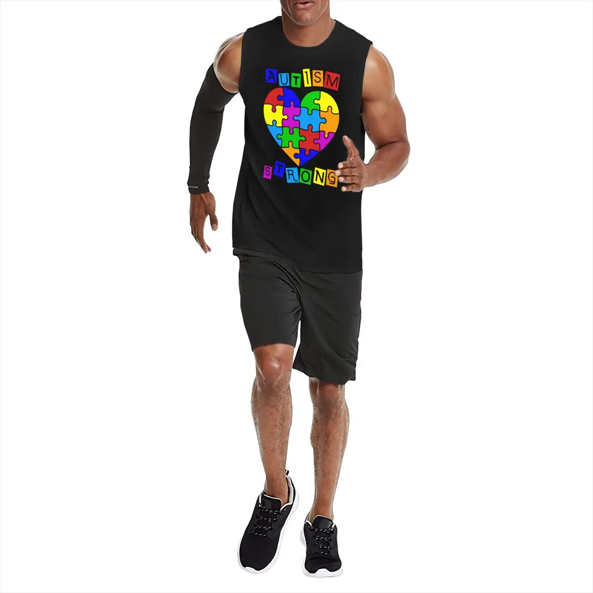 

Autism Heart Puzzle Autism Awareness Men's Sleeveless T-Shirt Durable Fashion Home Travel Fitness Exercise Machine Washable