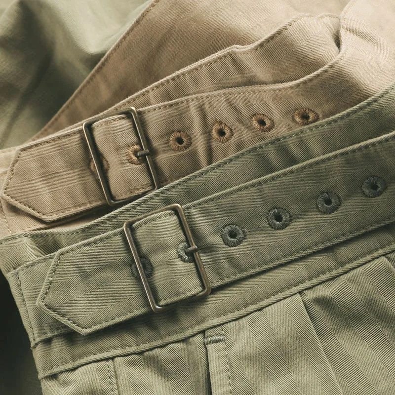 Vintage Style Men Herringbone Gurkha Shorts Knee Length Relaxed Fit