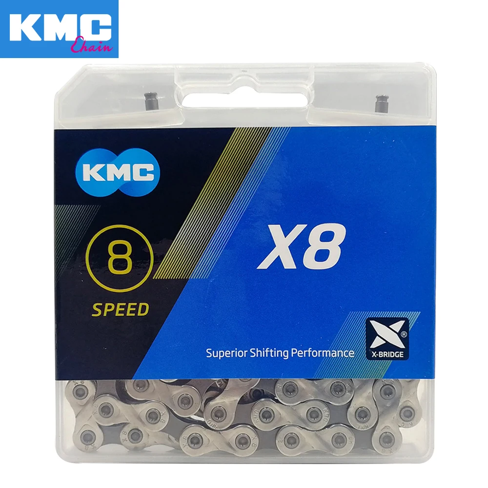 Велосипедная цепь KMC X8 8 скоростей 116 звеньев с быстрым звеньем сверхлегкая 320 г