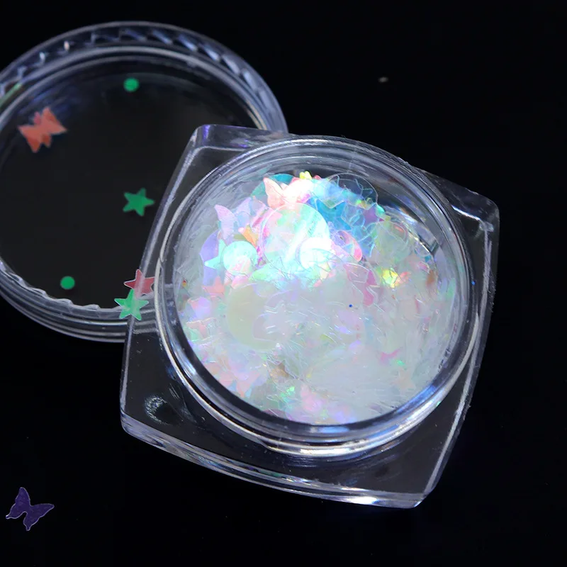 

1Jar Iridescent Glitter Mix Star Moon Heart Shape Sequins Paillette Flakes Nail Art Decoration For Resin Mold Craft Fillings Diy