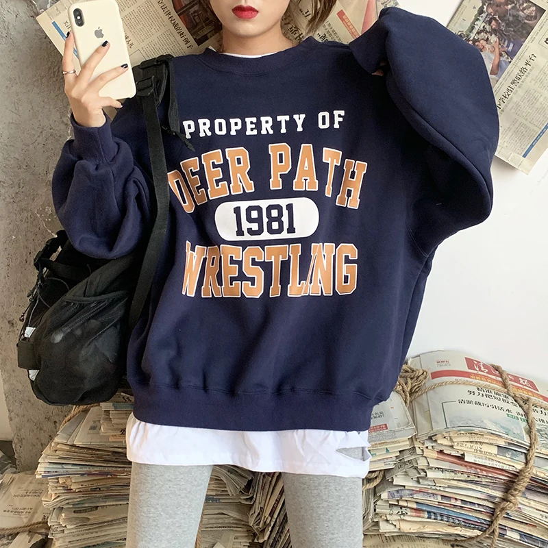 

Casual Loose Vintage Letter Sweatshirt Female Korean Kawaii Women's Sweatshirts Japanese Harajuku Ulzzang Clothing For Women