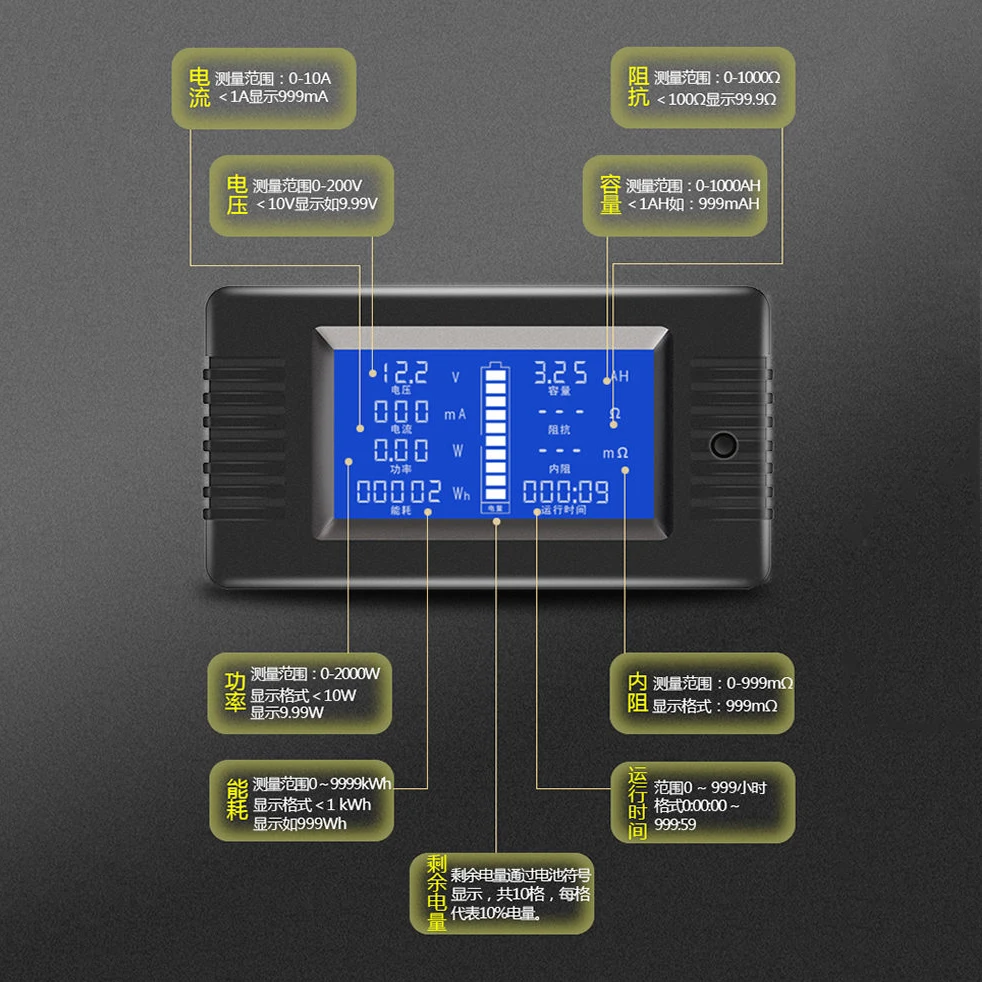 

1PCS Battery Tester Discharge Capacity Power Ammeter Voltmeter Energy Meter Impedance Resistance PZEM-015 200v 100A shunt