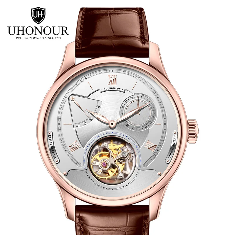 Switzerland Real Tourbillon оригинальные механические часы полые мужские часы большой циферблат пояс из крокодиловой кожи часы Мужские сапфировое зеркало - Цвет: Розовый
