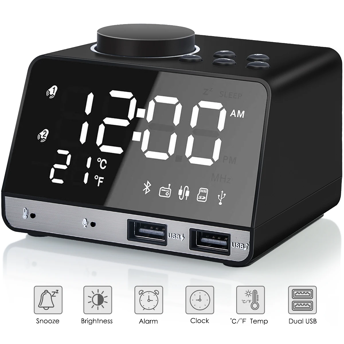 

Bluetooth 4,2 цифровой будильник стерео динамик двойной USB FM-радио/mp3-плеер/TF