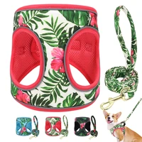 printed mesh dog cat harness leash set adjustable nylon no pull pet dog harness vest lead leashes for small medium large dogs