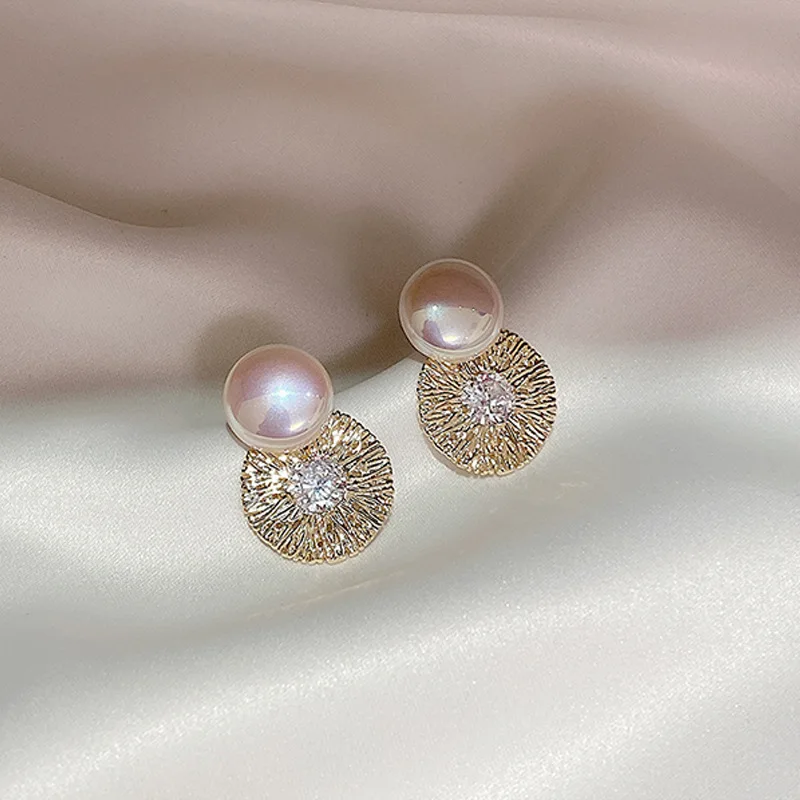 

TIMEONLY Unique Design Big Imitation Pearl Stud Earring for Women Ladies Coin Shiny Rhinestone Earring Wedding Jewelry Hot Sale